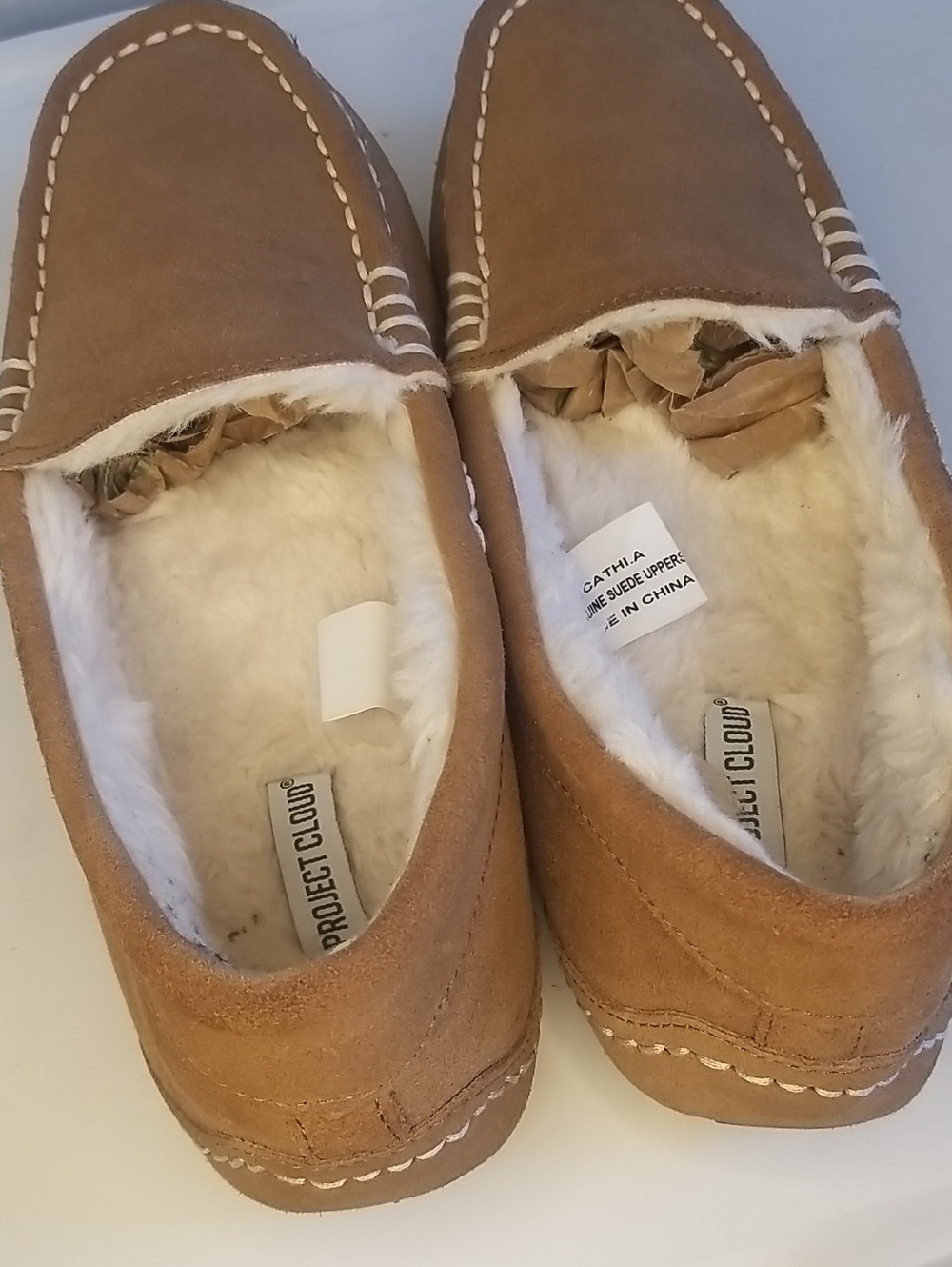 Project Cloud Unisex Faux-Suede Moccasin Slippers in Tan